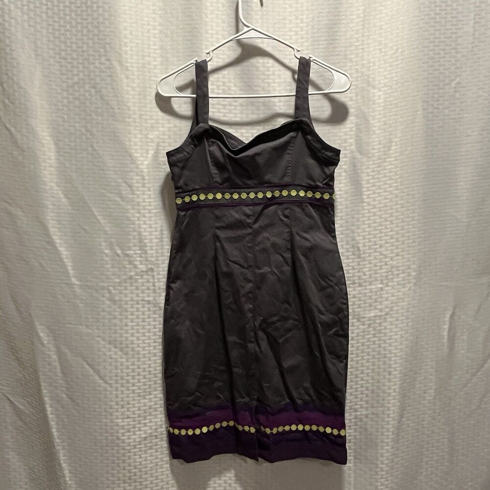Boden Women Gray Purple Pinafore Apron Shift Dress Ribbon Trim 6P Classic Easter - Picture 3 of 11